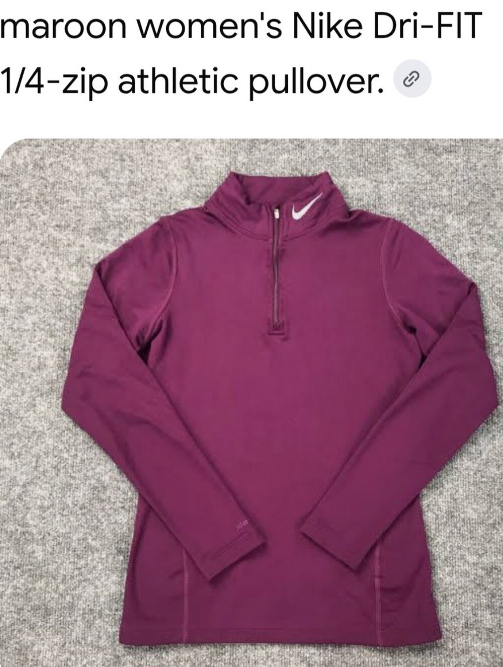 Nike Women's Maroon 1/4-Zip Dri-FIT Pullover Sz.Medium.